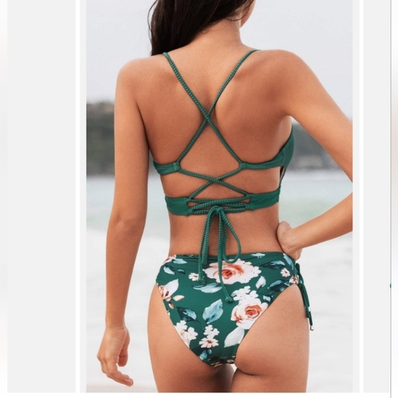 Cupshe Swim Cupshe Green Floral Side Tie Bikini Bottom Poshmark
